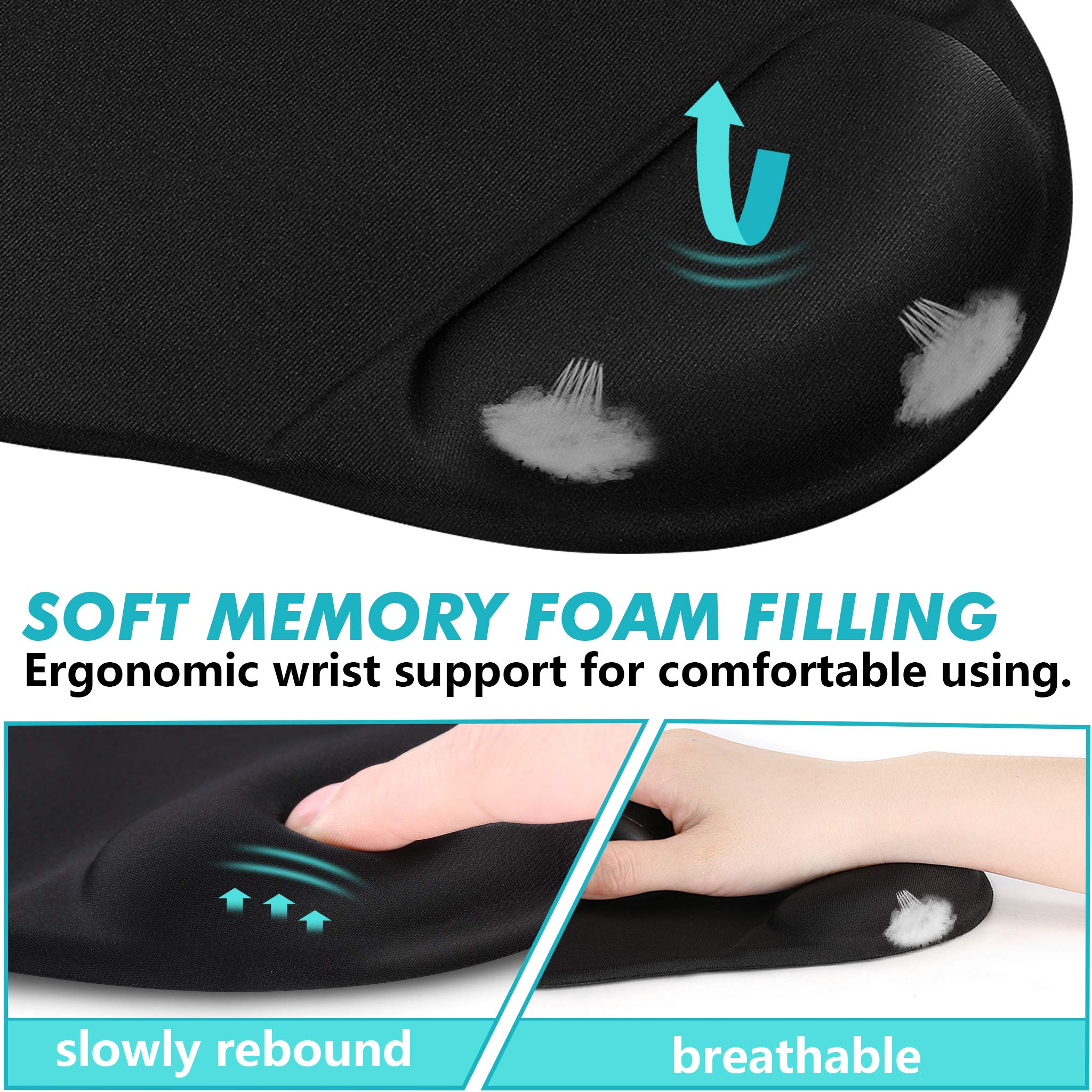 TONOS Ergonomic Mouse Pad with Memory Foam Wrist Rest - Comfortable Non-Slip Desk Pad for Computer, Laptop, Office & Home Use - Smooth Surface Gaming Mouse Mat for Wrist Pain Relief & Long Work Sessions