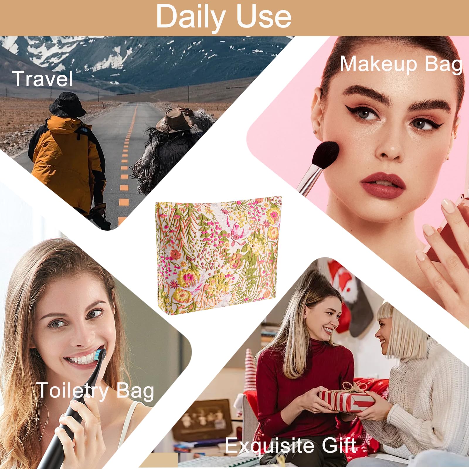 Floral Makeup Bag for Women - Large Capacity Cosmetic Organizer for Travel & Purse
