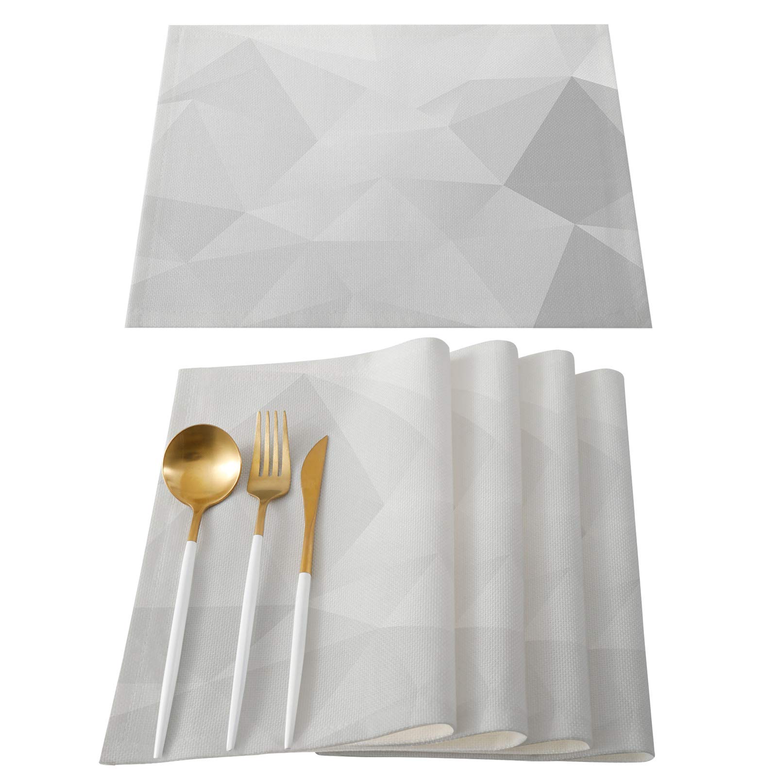 6 Non-Slip Washable Placemats - Gray Geometric Triangle for Dining & Coffee Tables
