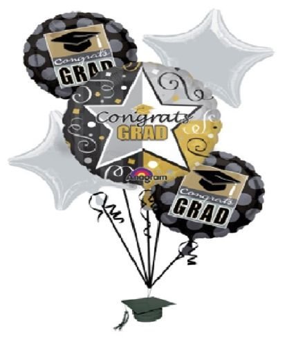 LOONBALLOON Graduation Party Decorations - Black & Gold Star Balloon Bouquet Set (5 Count) - Perfect for Graduation Ceremonies, Cap Decor, and Grad Party Centerpieces