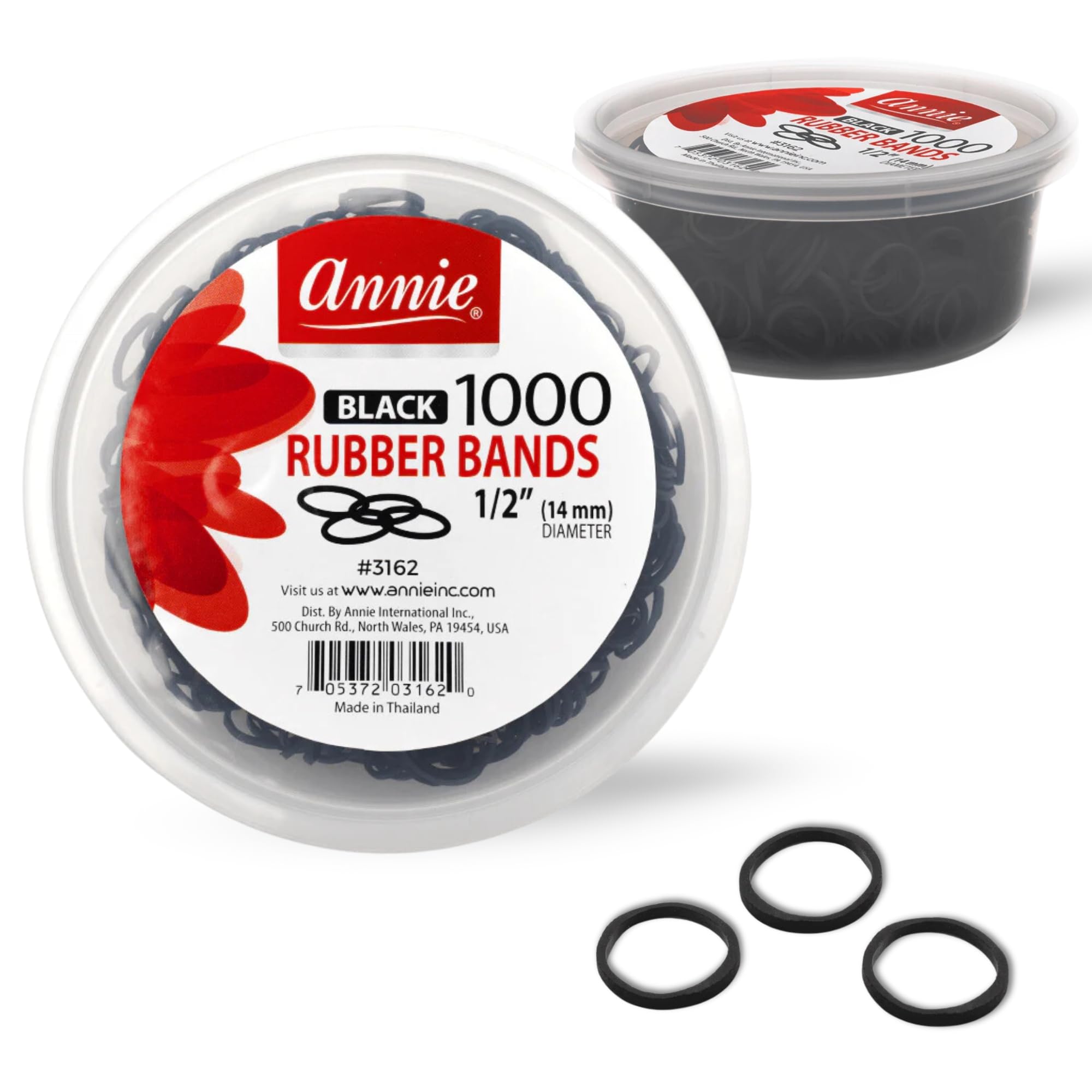 ANNIE 1000 Rubber Bands 1/2 Inch Size - Premium Black Rubber Bands for Office, School, Crafts & Home Organization