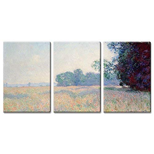 Wall26 3-Panel Claude Monet Oat Field Canvas Wall Art - High Quality Giclee Print Gallery Wrapped Modern Home Decor - 24x36 Inches Each Panel - Ready to Hang for Living Room, Bedroom & Office