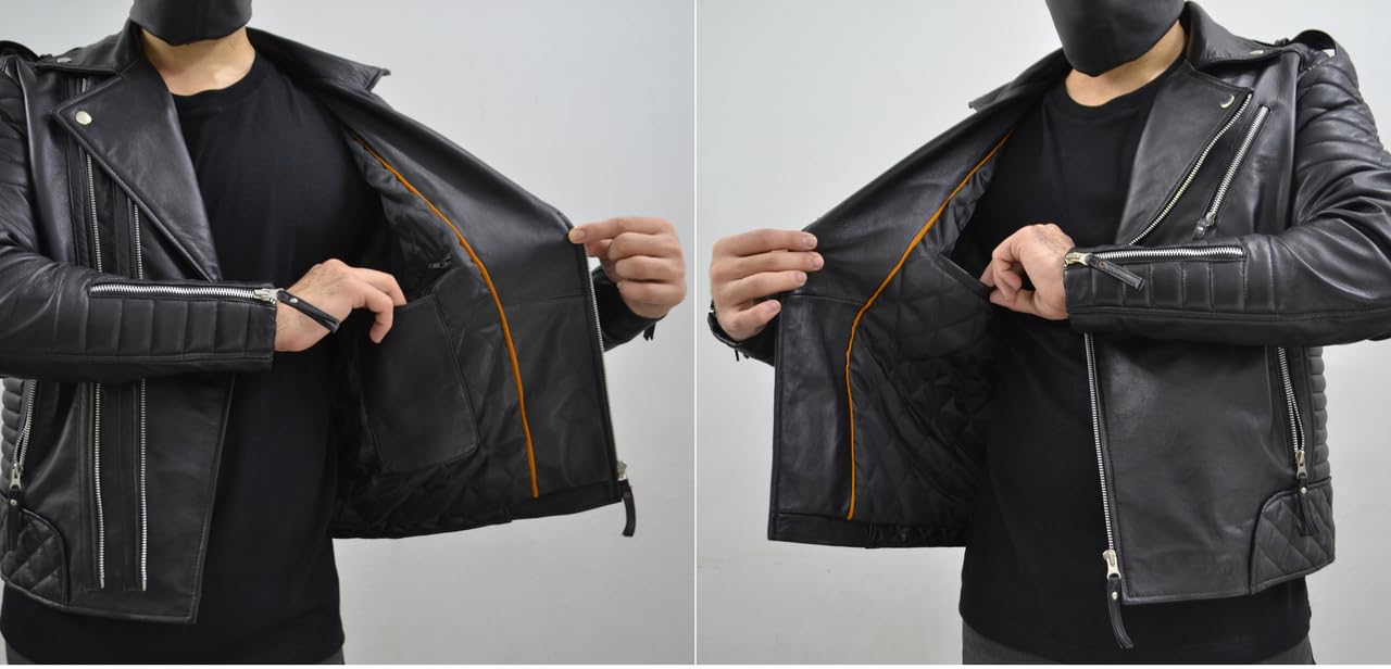 Men's Real Lambskin Leather Jacket - Slim Fit Biker Motorcycle Jacket for Men - Lightweight Black Leather Jacket for Riding, Casual Wear & Outdoor Adventures