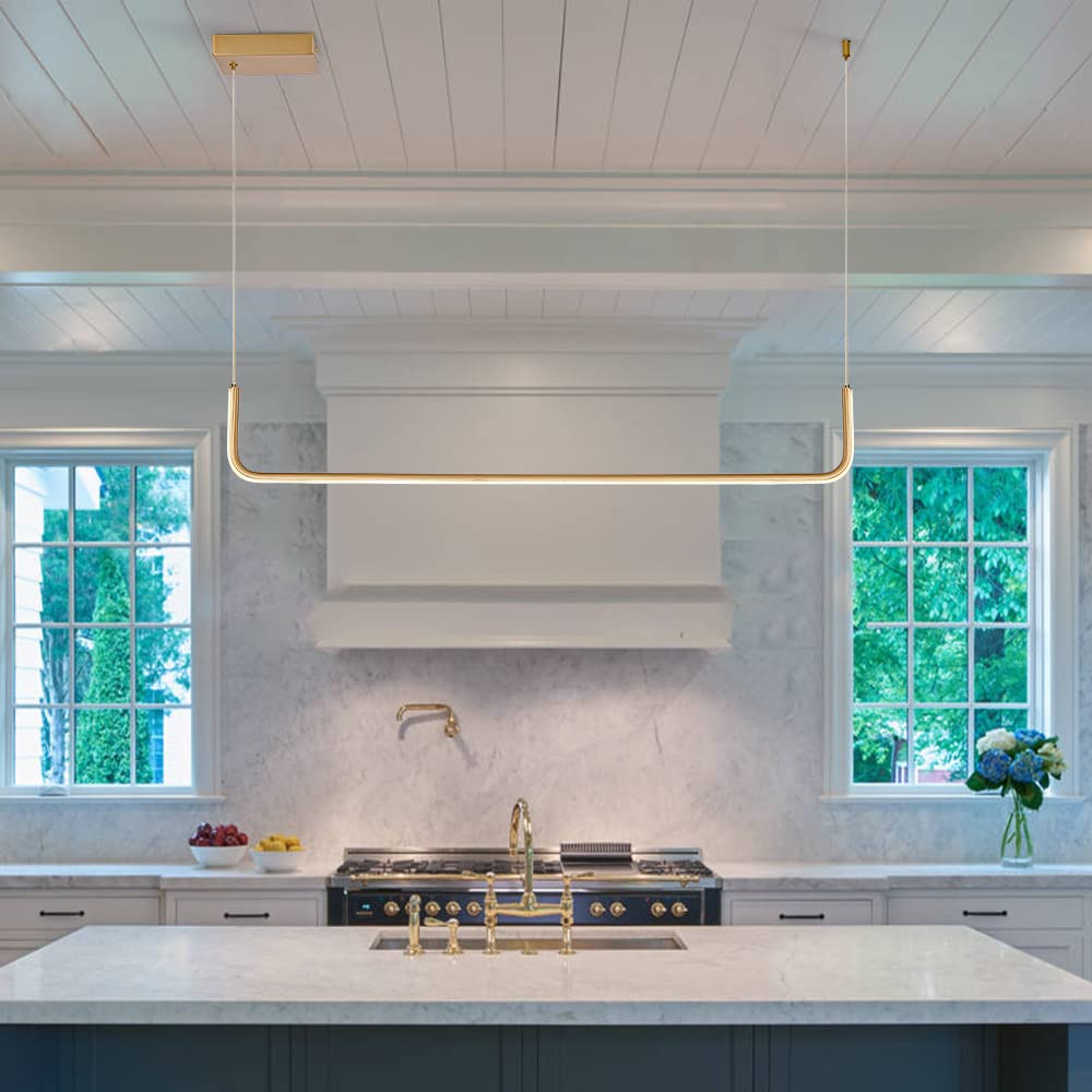Modern LED Linear Pendant Light Fixtures - Dimmable Island Lighting for Kitchen, Dining Room, Living Room, Bar & Office - Brass Finish | Perfect for Contemporary Home & Commercial Spaces