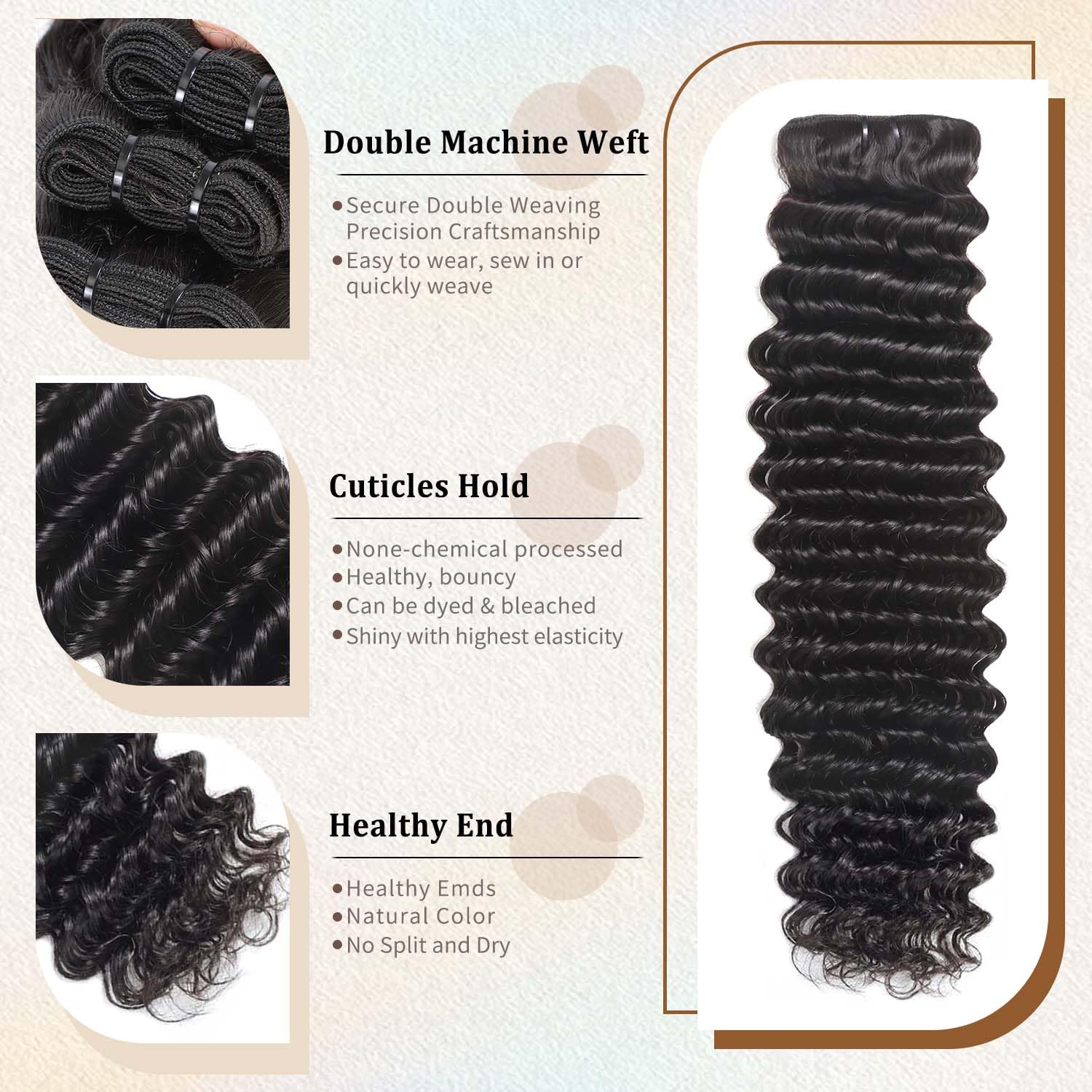 12A Deep Wave Brazilian Virgin Human Hair Bundles 22 24 26 Inch - 3 Pcs 100% Unprocessed Remy Hair Extensions - Natural Black Water Wave for Stunning Curly Weave & Everyday Glamorous Hairstyles