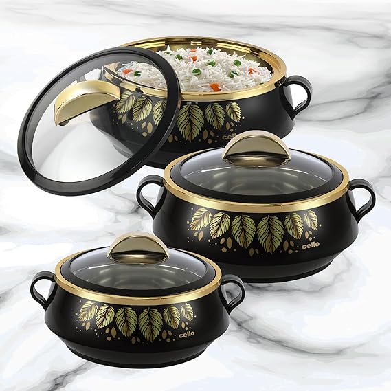 Premium Cello Marcus Insulated Hotpot Set - 3-Piece Stainless Steel Thermoware Casserole (600ml, 1100ml, 1700ml) for Soup, Stew & Meal Prep | Microwave & Freezer Safe | Perfect for Camping, Picnics & Family Dinners