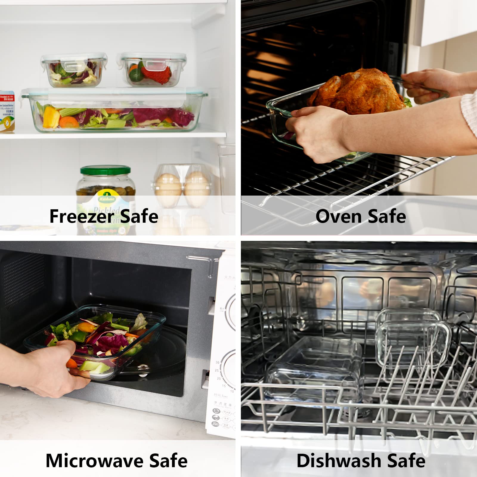 Luvan 2.3 qt Glass Baking Dish Set - Rectangular Oven Safe Bakeware with 2 Airtight Food Storage Containers | Freezer & Microwave Safe | Perfect for Meal Prep, Casseroles & Leftovers Storage