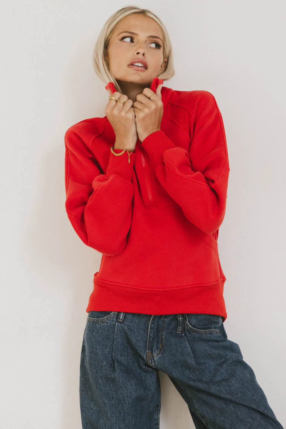 Krista Half Zip Sweatshirt for Women - Cozy Red Pullover Fleece Top | Casual Loungewear & Outdoor Activities | FINAL SALE