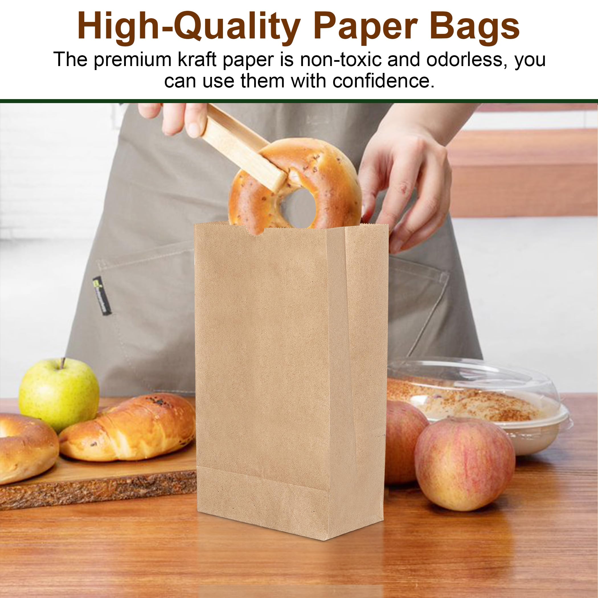 8 Lb Brown Paper Lunch Bags - 250 Pcs Bulk Disposable Kraft Paper Sacks for Grocery, Sandwich, Takeout | Eco-Friendly & Durable | Perfect for School Lunches, Picnics, Restaurants & Food Packaging
