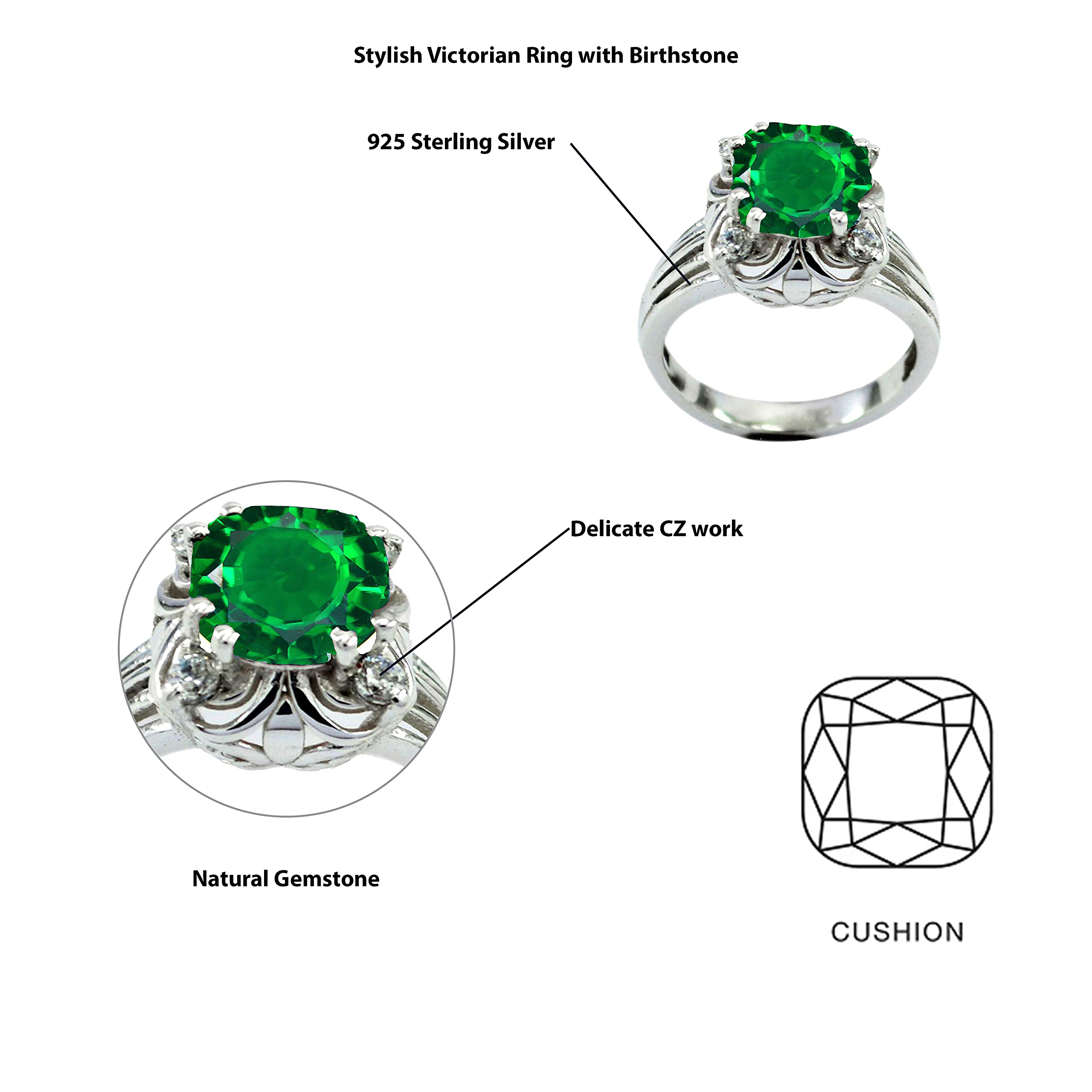 Handcrafted Sterling Silver Dainty Gemstone Crown Ring for Women - Round Shape, Size 4-12 | Elegant Gift for Anniversary, Wedding, Engagement & Party | Perfect for Date Night, Bridal Shower & Special Occasions