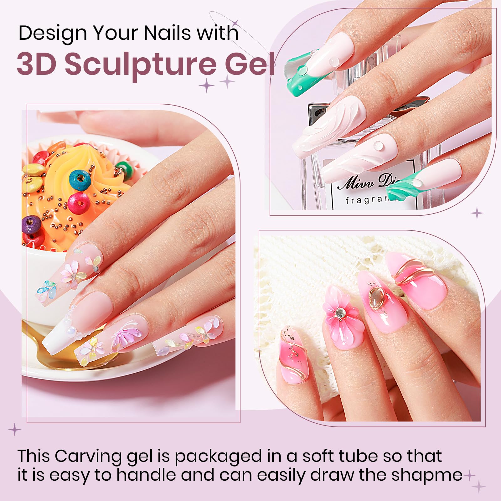 3D Clear Nail Sculpting Gel - 30g No Wipe Molding Gel for Nail Art, Rhinestone & Charm Decoration | Perfect for DIY Nail Designs, Salon Manicures & Professional Nail Extensions