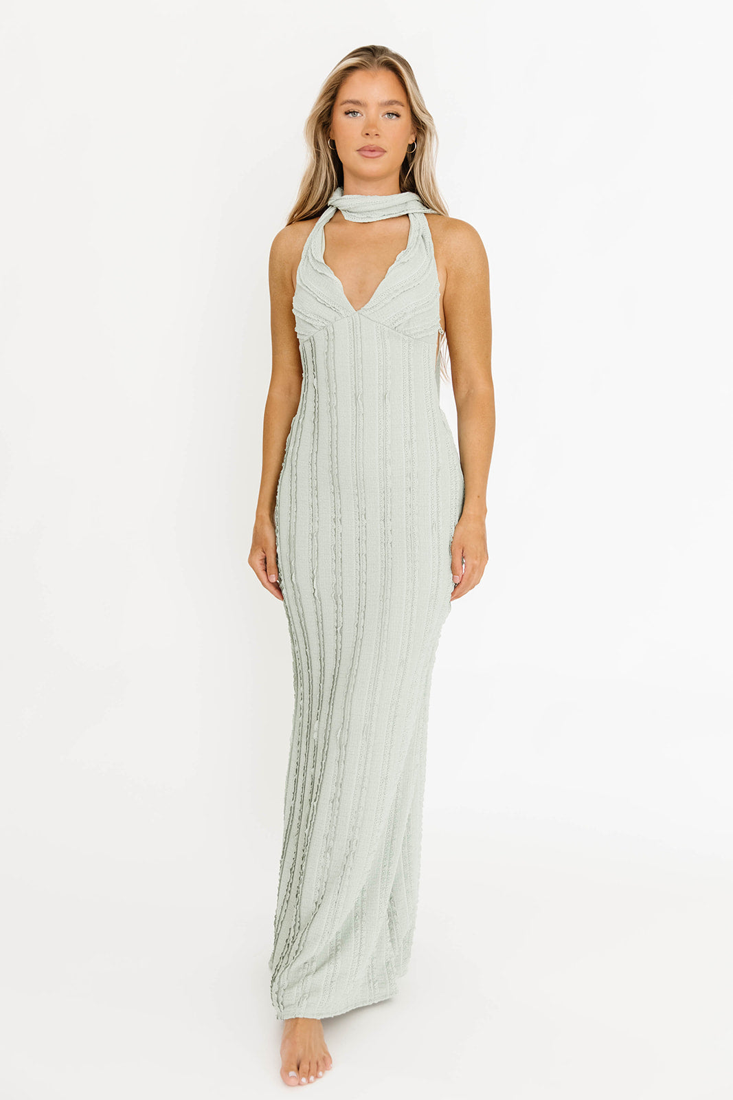 Lydia Maxi Lace Dress in Sage Green - Elegant Bohemian Flowy Long Dress for Weddings, Parties & Special Occasions