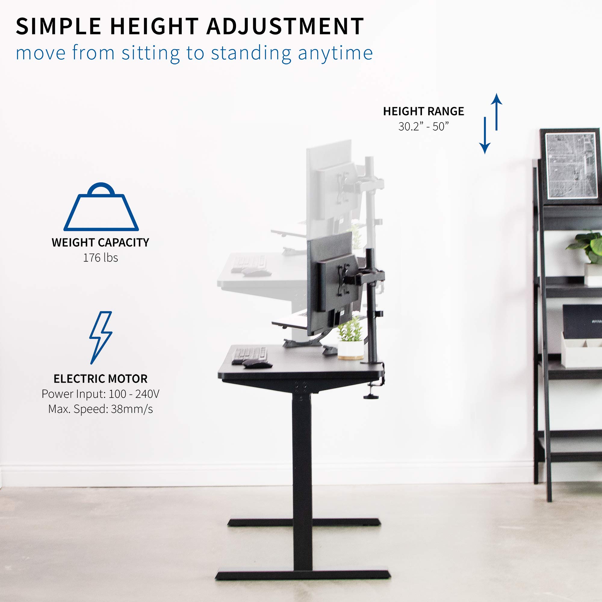 VIVO Electric Height Adjustable Standing Desk 43 x 24 Inches, 3-Section Tabletop with Push Button Controller, Black (DESK-EB43TB) - Perfect for Home Office, Gaming Setup, and Workspace Ergonomics