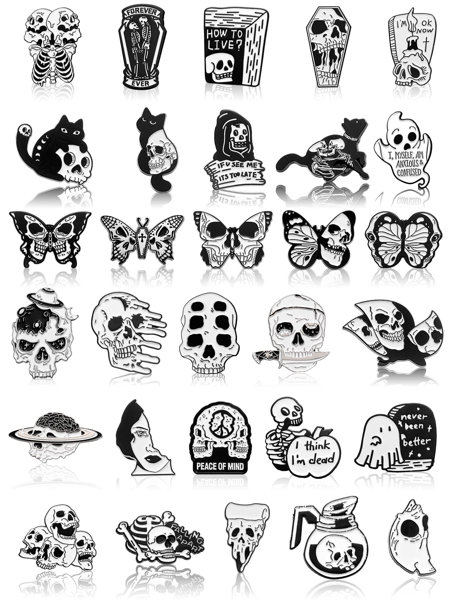 Ferraycle 30pcs Enamel Pins Set - Horror & Steampunk Brooches for Hats, Clothes & Backpacks - Cool Gifts for Women & Men
