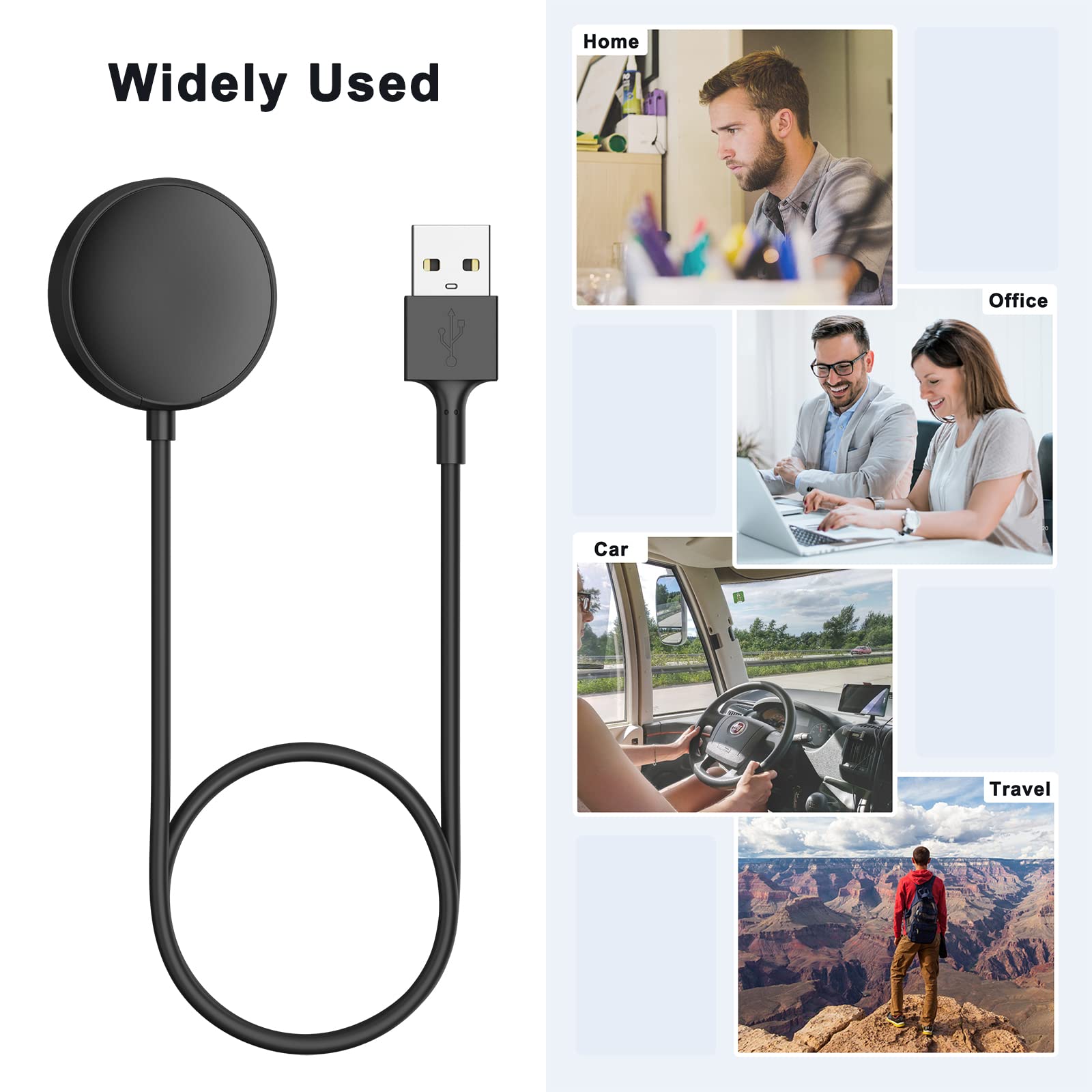 Samsung Galaxy Watch Charger - Compatible with Watch FE/Ultra/7/5/5 Pro/4/4 Classic/6/6 Classic/Active 2/3 | 3.3ft USB Replacement Charging Cable for Samsung Smartwatch | Perfect for Home, Office & Travel Use
