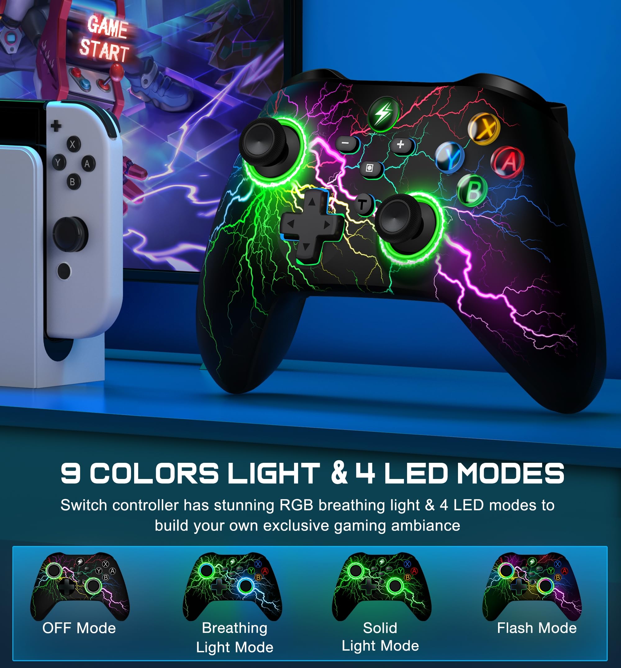 Wireless Pro Controller for Nintendo Switch, Switch Lite & OLED - 2.4GHz USB Receiver with LED Lights for PC, iOS & Android Gaming | Perfect for Multiplayer, Travel & Interactive Gameplay