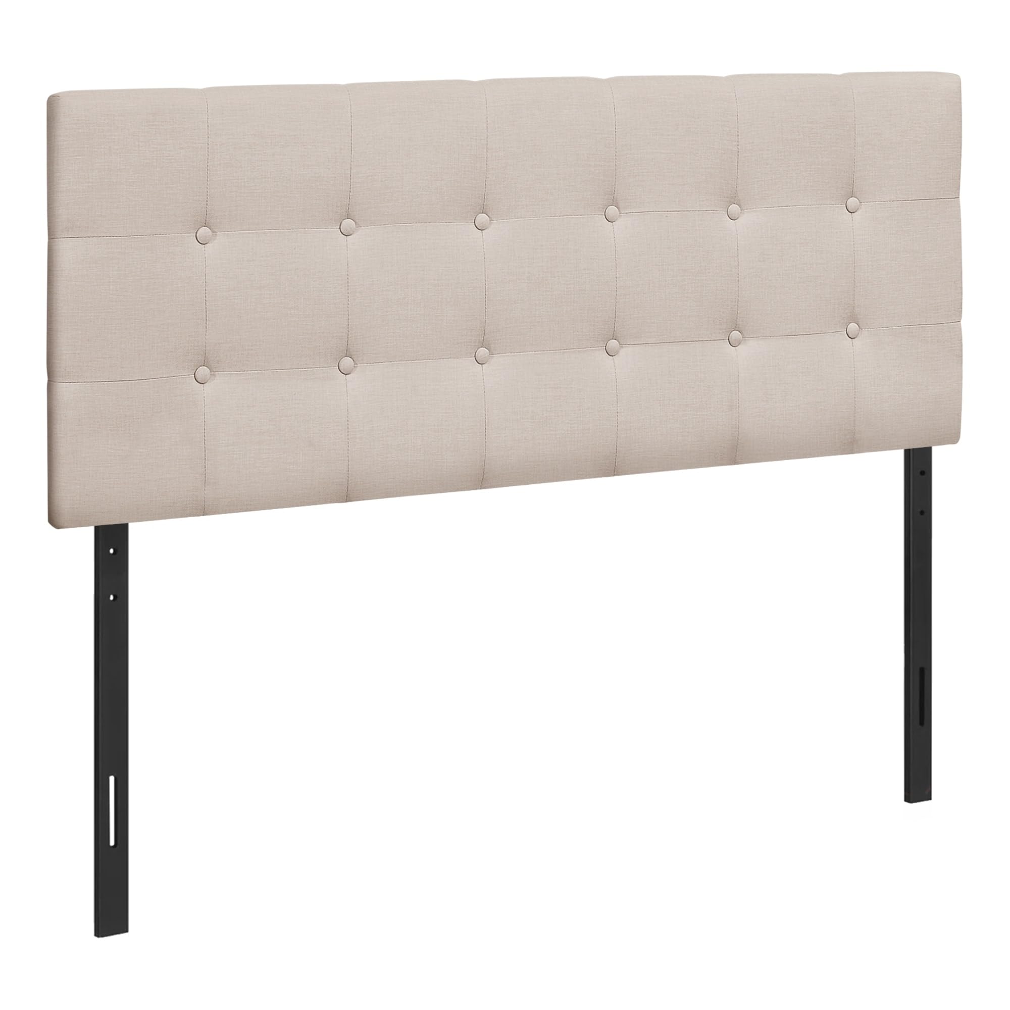 Monarch Specialties 6004F Full Size Upholstered Transitional Headboard - Beige Linen Look Fabric for Bedroom Decor & Modern Home Styling