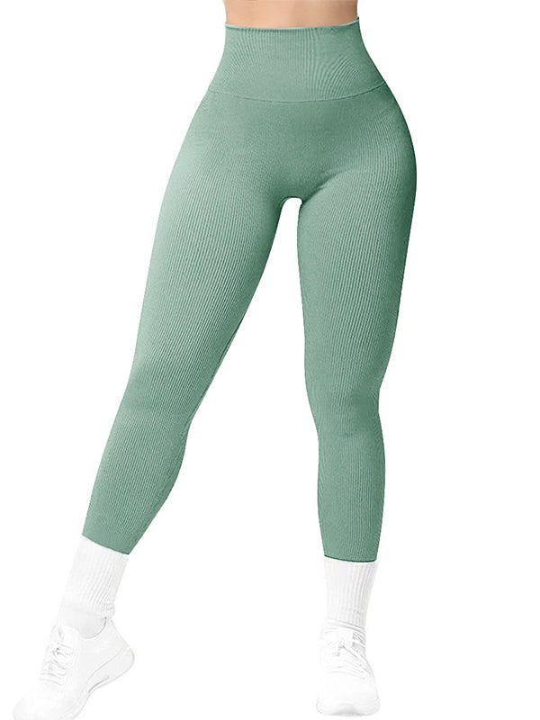 ZASUWA Women's Seamless Ribbed High Waist Yoga Leggings - Quick Dry Workout Pants for Running, Gym & Lounge