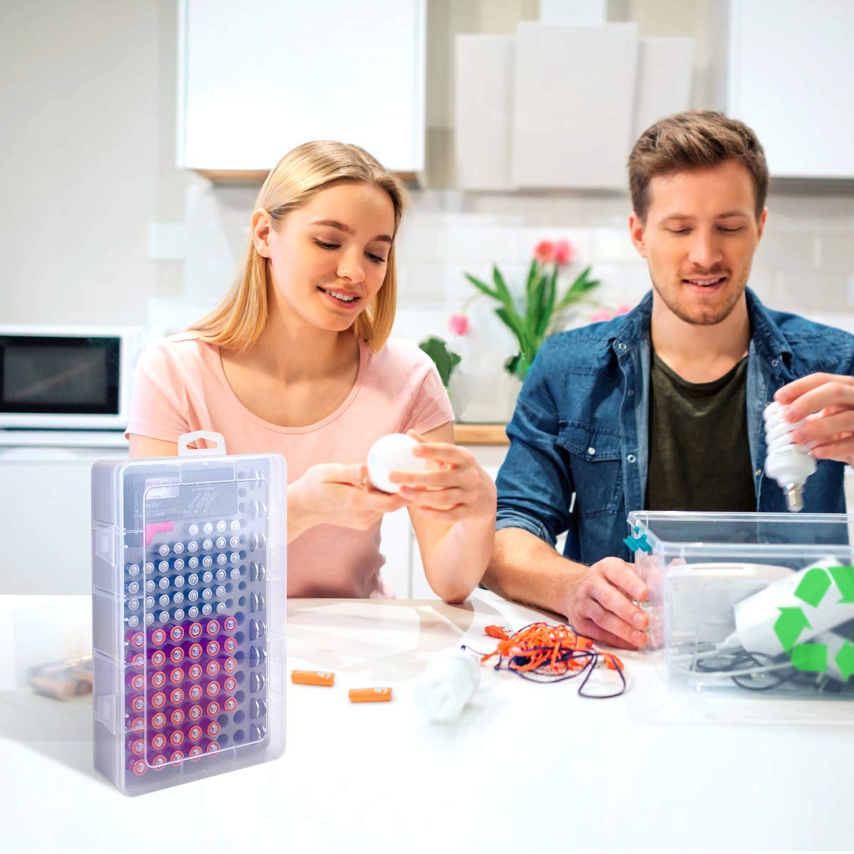 Premium Battery Storage Organizer Box with Built-in Tester - Holds 120+ AA AAA Lithium CR123 LR44 CR2016 CR2032 Batteries (Batteries Not Included) - Perfect for Garage, Workshop & Home Organization