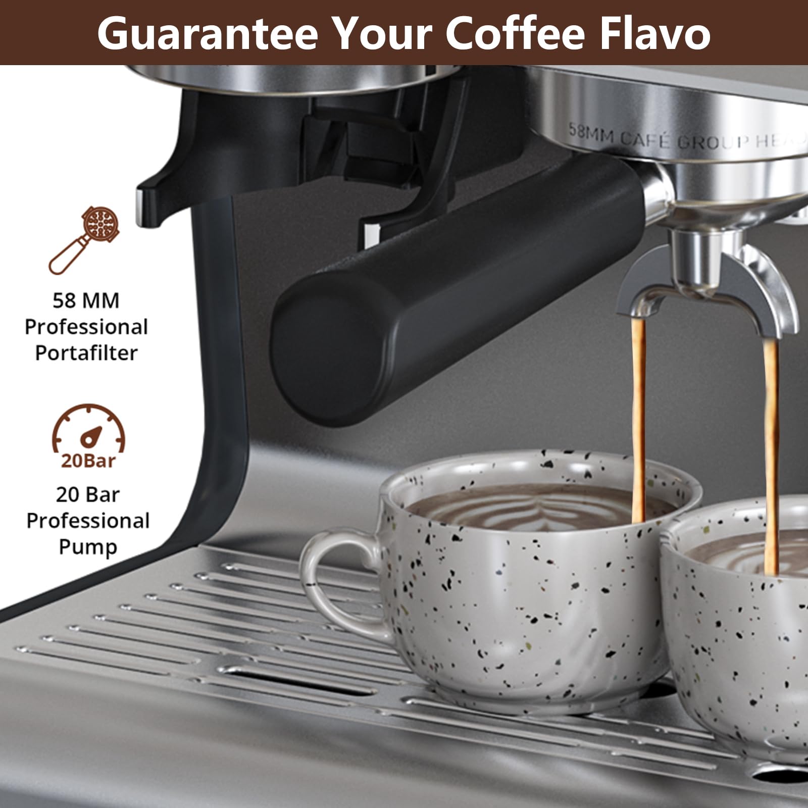 20 Bar Semi-Automatic Espresso Machine with Built-in Coffee Grinder & Milk Frother - 95oz Removable Water Tank for Cappuccino, Latte - Perfect for Home Baristas & Coffee Shops (Dark Gray)