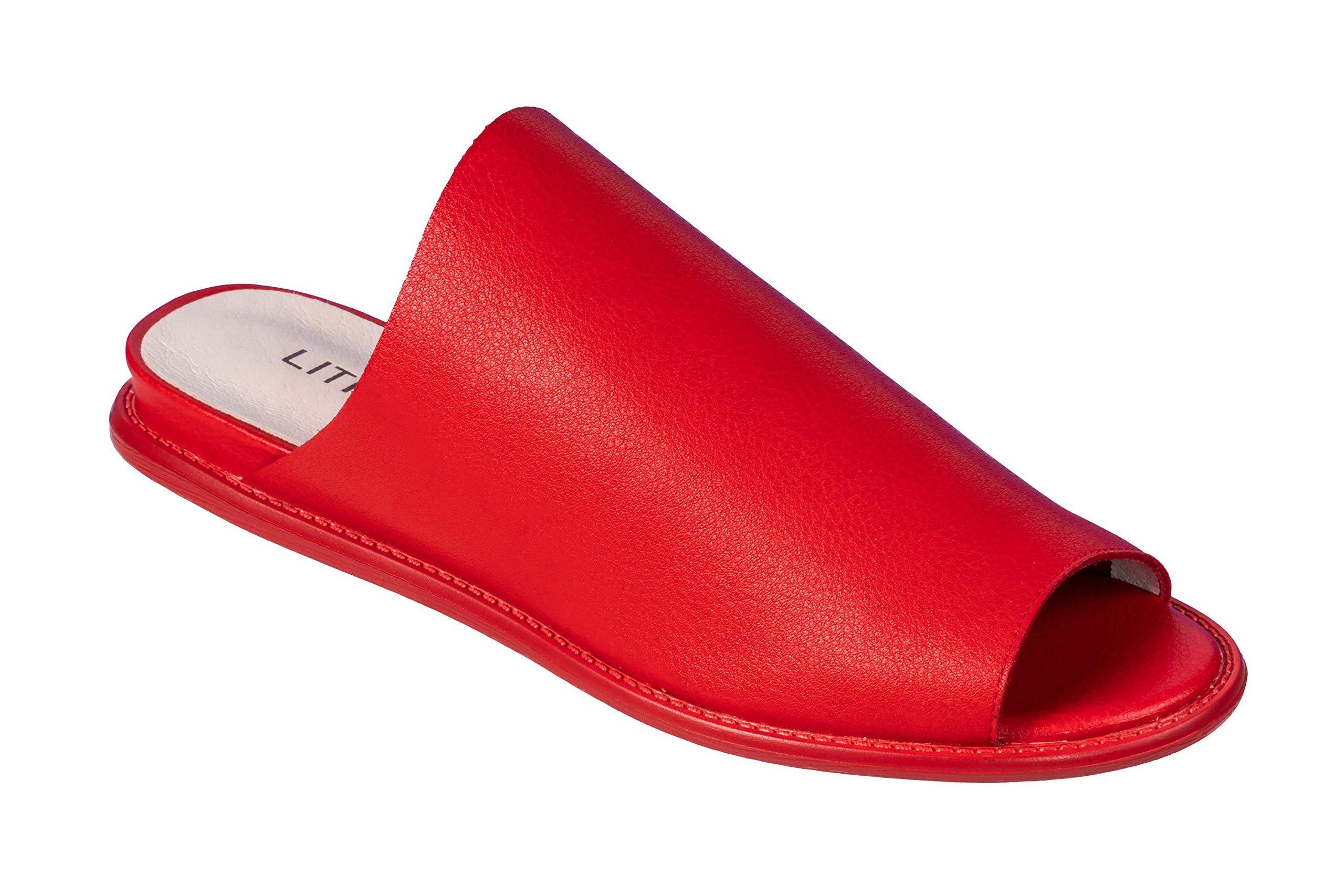 LF5997-9-1 Women's Soft Leather House Slippers - Red | Cozy Indoor/Outdoor Comfort for Relaxation at Home, Spa & Travel