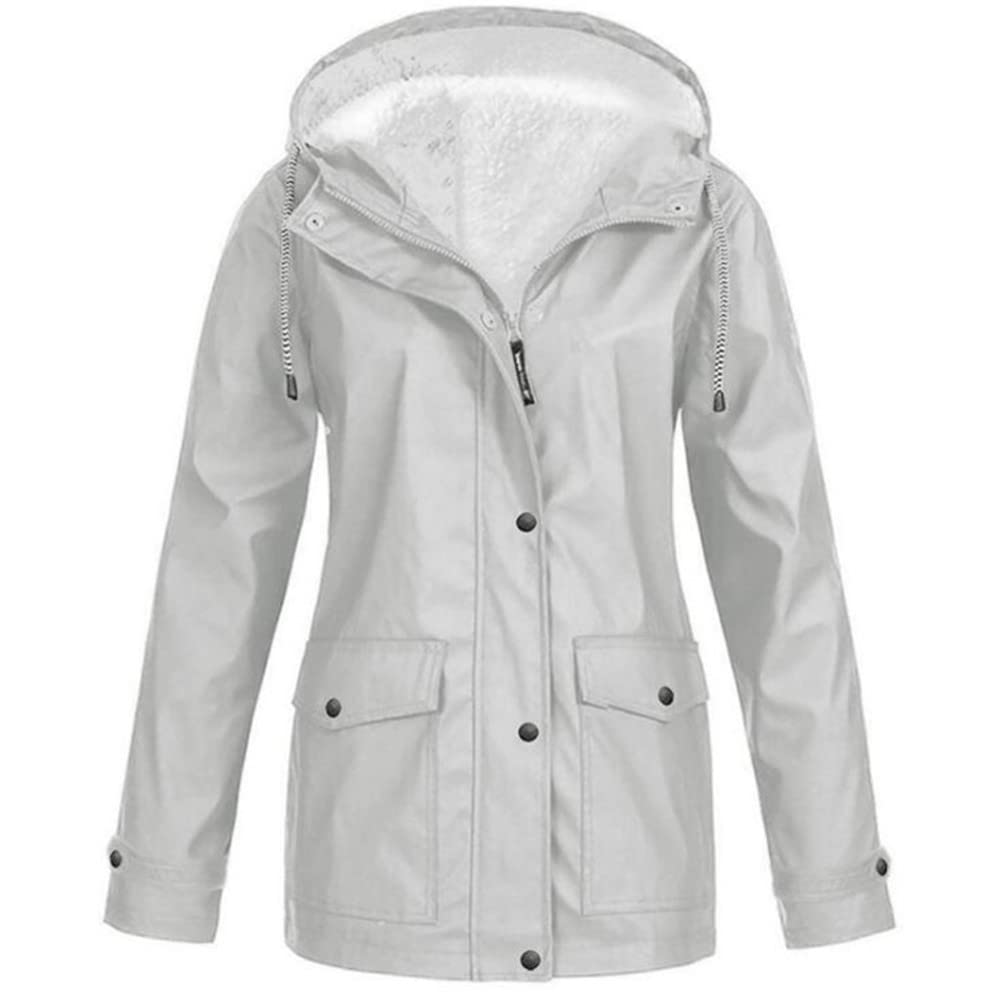 URBEST Women's Fleece Lined Windbreaker Jacket - Lightweight Waterproof Raincoat with Hood & Pockets for Hiking, Running & Outdoor Activities