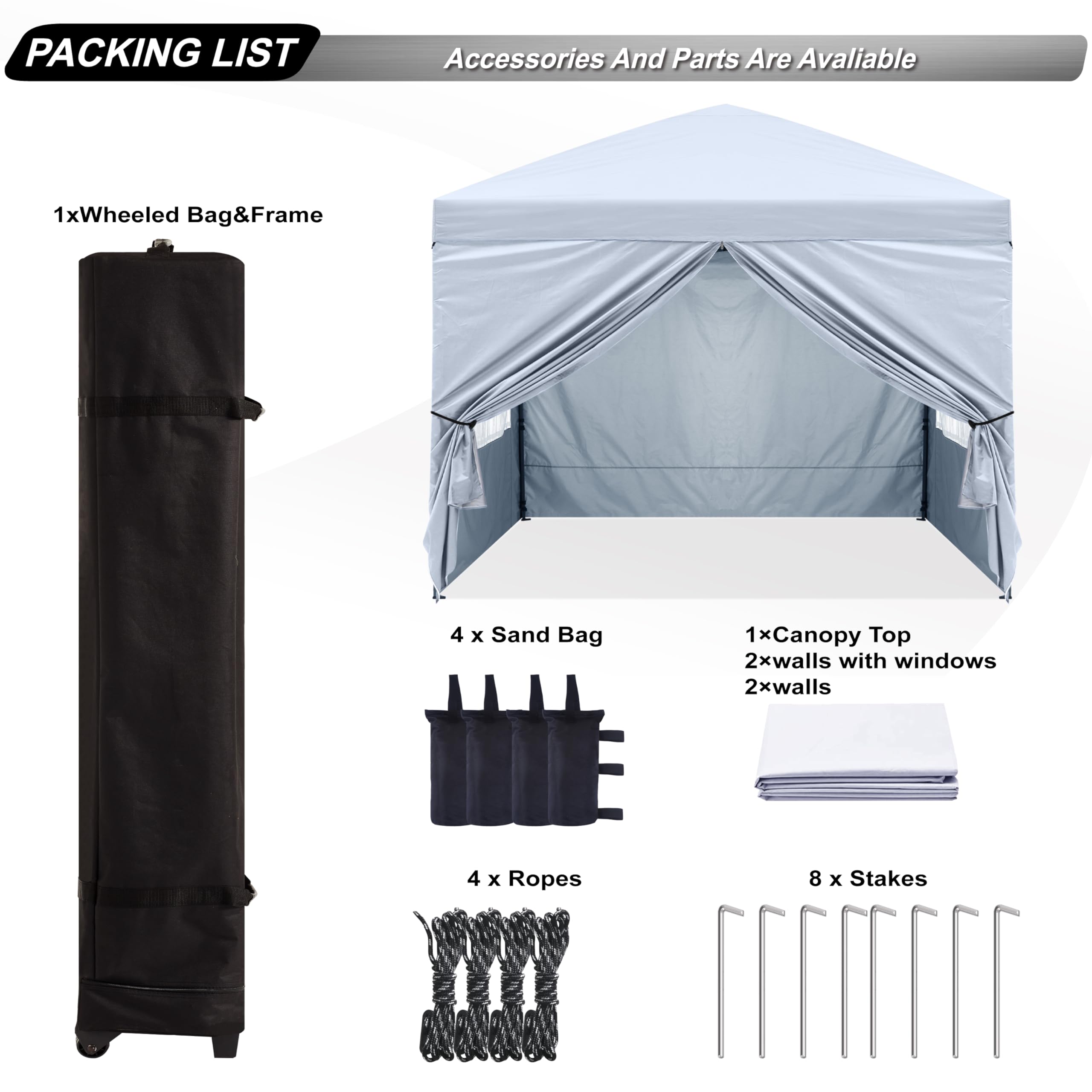 10x10 Pop Up Canopy Tent with Zippered Side Walls & Church Windows - Portable Instant Shelter for Outdoor Events, Parties, Camping - Includes 4 Weight Bags (White) | ABCCANOPY Weatherproof Gazebo for Backyard, Beach & Church Gatherings