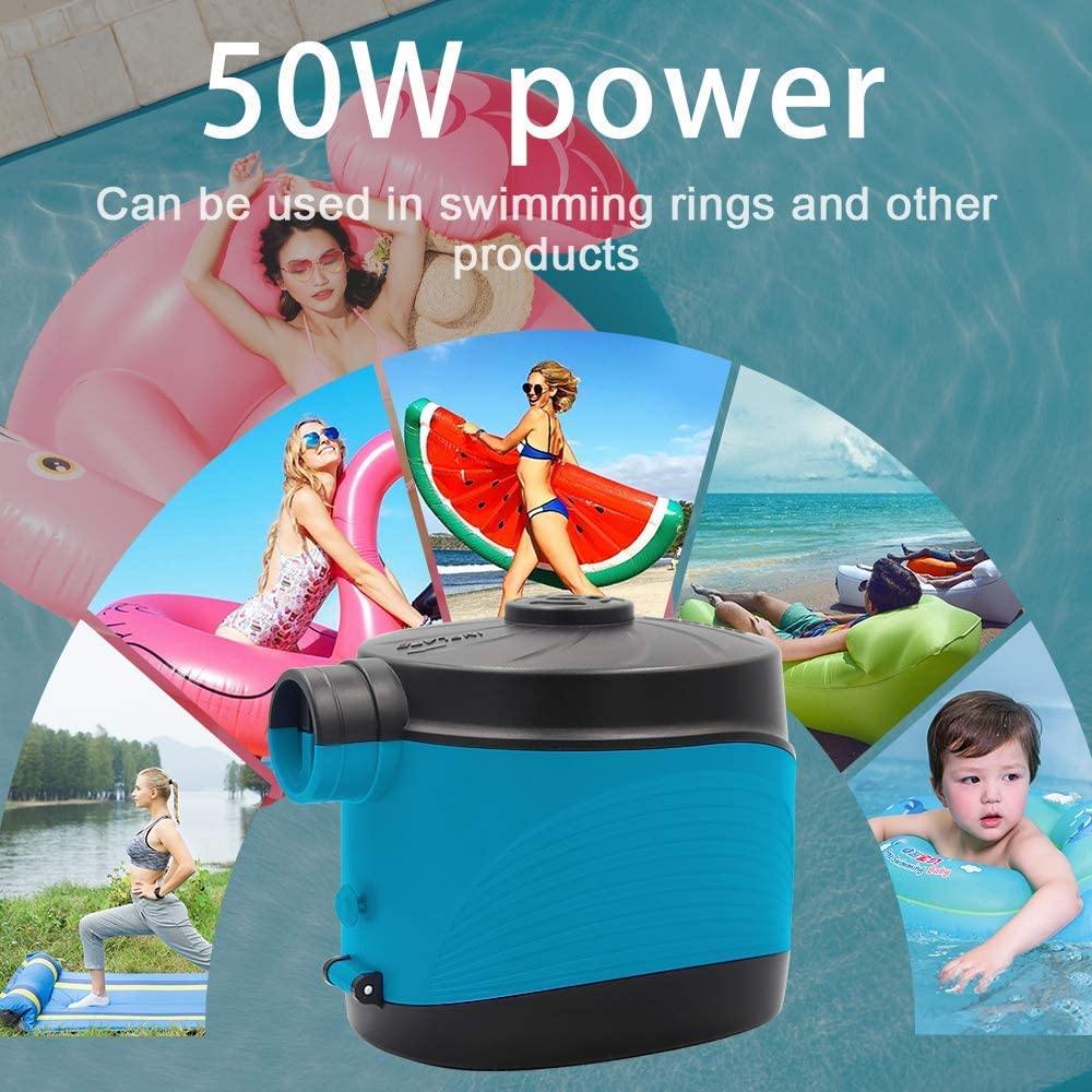 OBEST Portable Electric Air Pump - Fast Inflation for Air Mattress, Pool Floats, Inflatable Toys - 3 Nozzle Attachments - Ideal for Camping, Beach, Pool Parties & Home Use