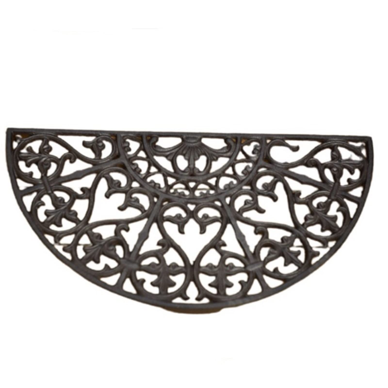 Vintage Pattern Cast Iron Door Mat - Rustic Semi Circle Non-Slip Metal Shoe Scraper for Outdoor Entry, Garden, Patio - Perfect for Farmhouse, Cottage & Vintage Home Decor