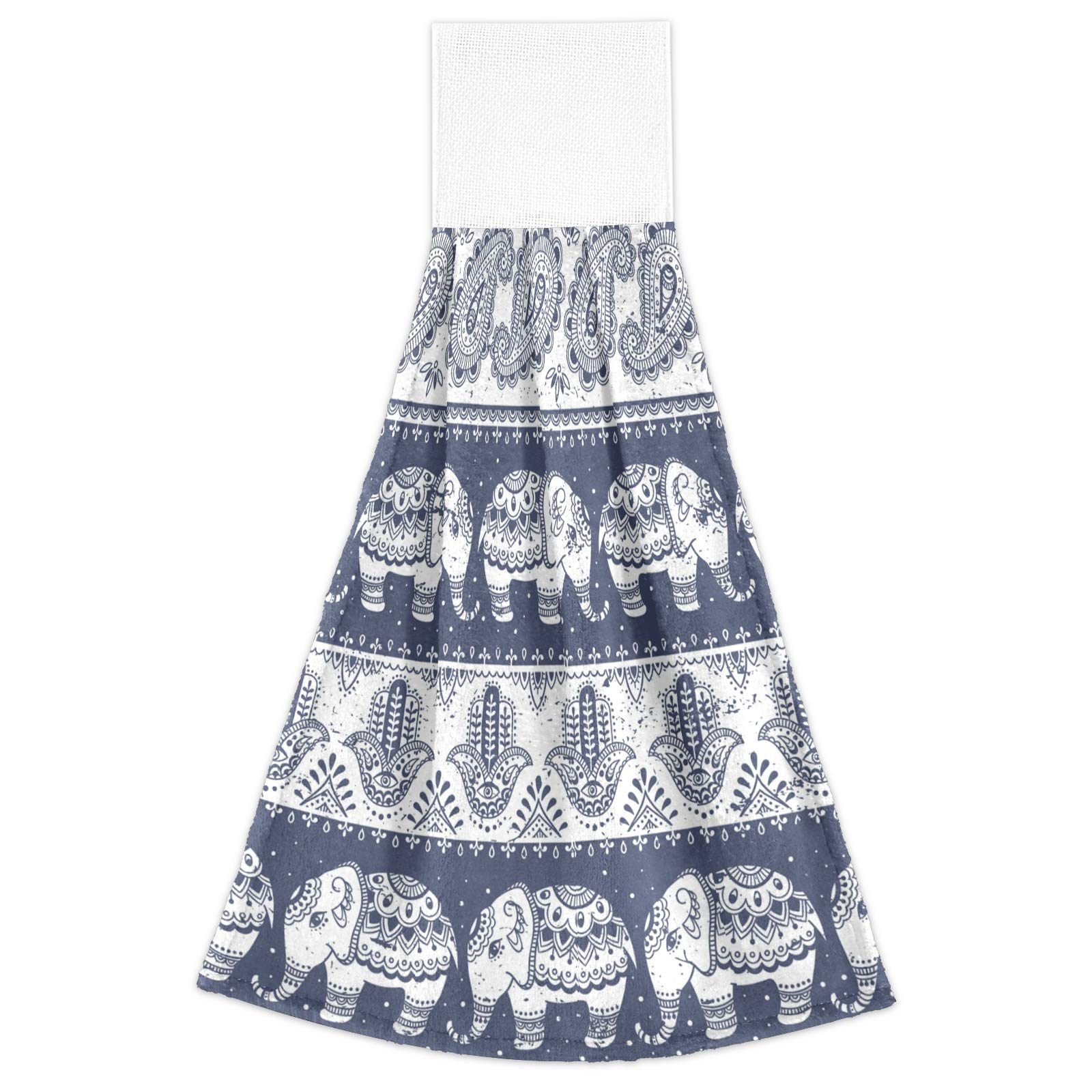 Set of 2 Absorbent Soft Elephant Print Kitchen Towels - Decorative Tribal Pattern Hanging Dish Cloths for Kitchen, Bathroom & Home Decor | Perfect for Wiping Dishes, Drying Hands & Adding Boho Style