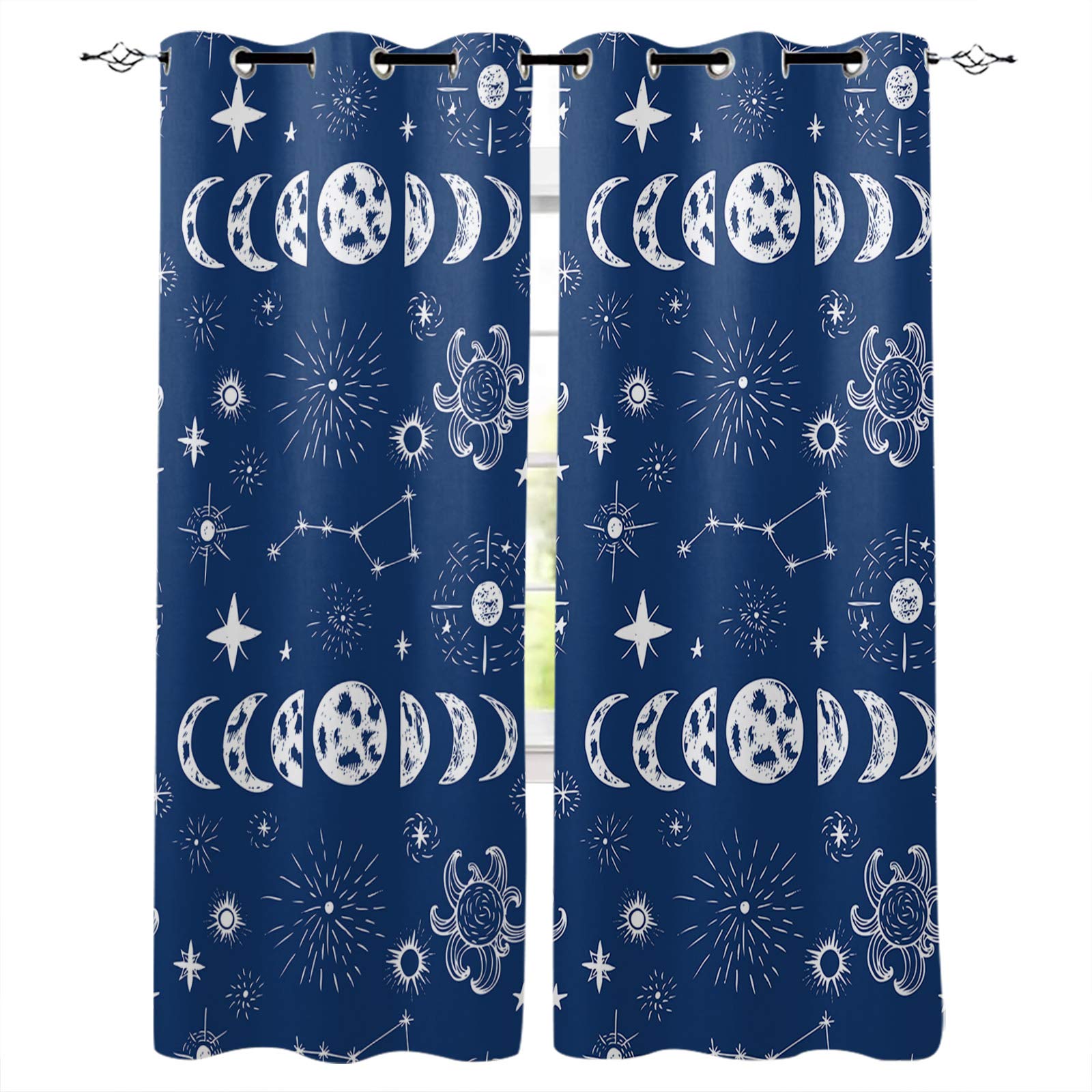 Blackout Curtains for Bedroom & Living Room - Navy Blue Starry Sky Thermal Insulated Window Drapes (52x72 Inch) - Perfect for Home, Office, Nursery & Theater Room Darkening Needs