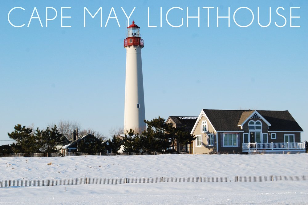 Signed 24x36 Cape May New Jersey Lighthouse in Winter Art Print - Premium Wall Decor Poster for Living Room, Bedroom & Office