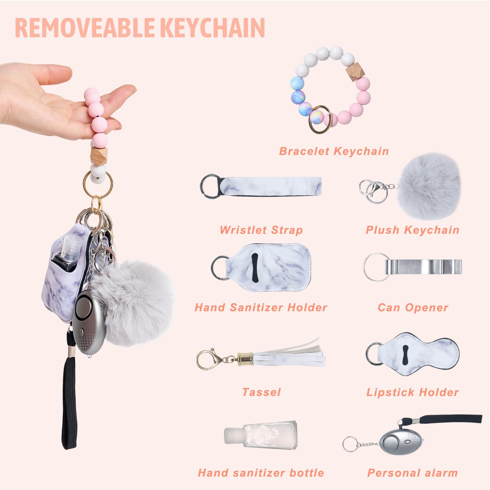 Women's Keychain Set with Personal Alarm - Stylish Bracelet Wristlet Keyring for Everyday Safety & Convenience | Perfect for Gifts, Travel, and Night Out Security