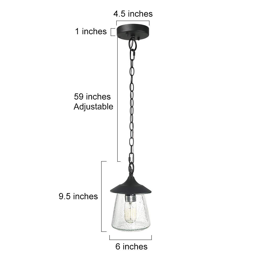LOG BARN Outdoor Pendant Lights - Black Metal Hanging Lantern with Clear Bubbled Glass Globe for Porch, Gazebo, Entryway & Yard | Weather-Resistant Exterior Lighting for Patio, Garden & Deck