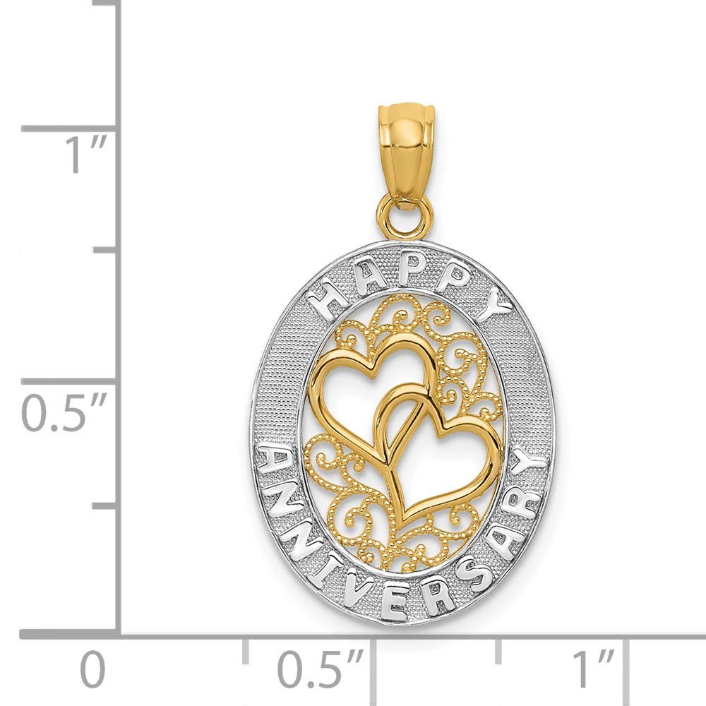 14k Yellow Gold Two-Tone Happy Anniversary Heart Pendant Charm - 26mm x 15mm - Romantic Gift for Wife, Girlfriend, Couples Jewelry for Anniversaries, Valentine's Day & Special Occasions