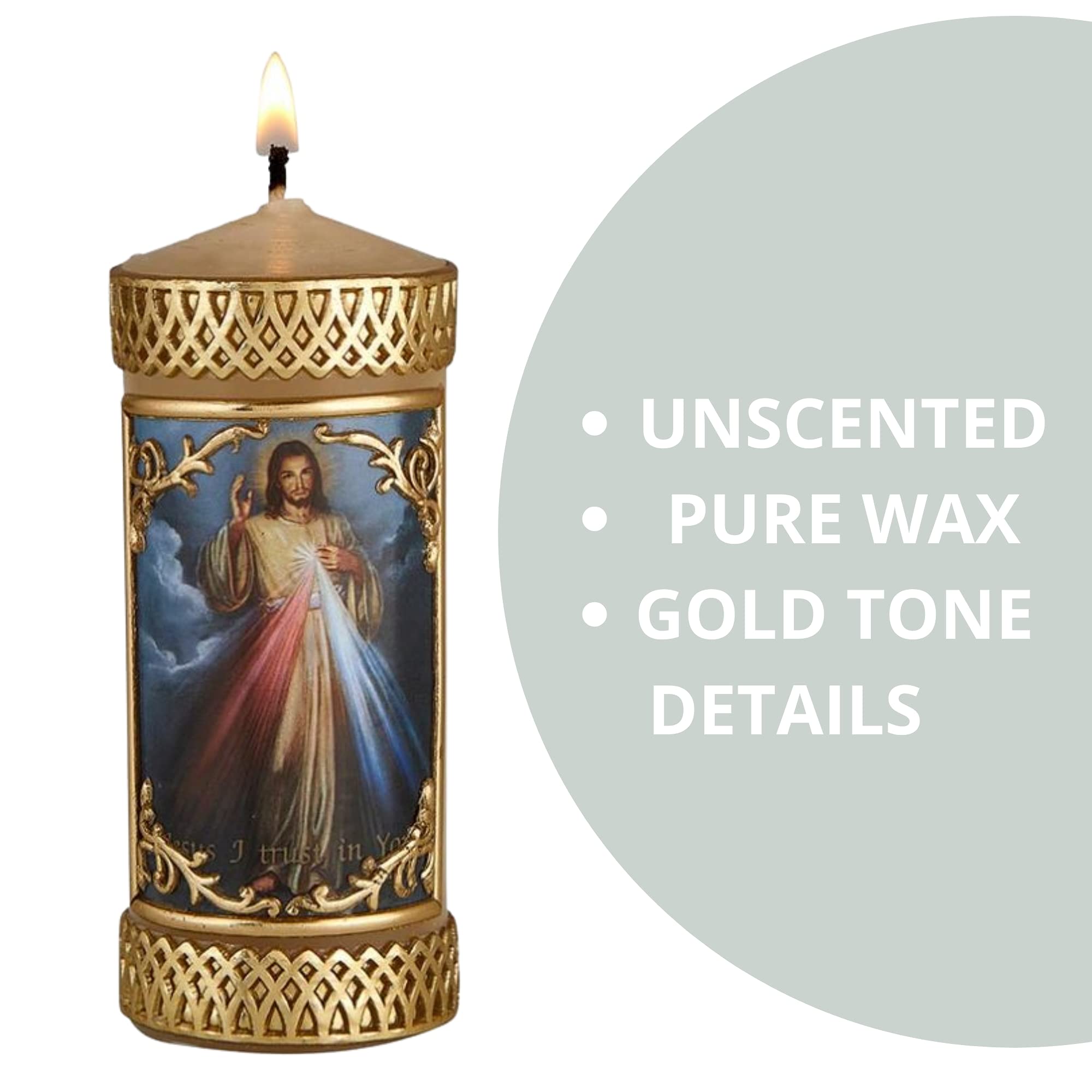 Needzo Handcrafted Divine Mercy Catholic Prayer Candle - Unscented Religious Devotional Candle for Christian Families (4.75 Inches) - Perfect for Home Altars, Prayer Spaces & Spiritual Gifts