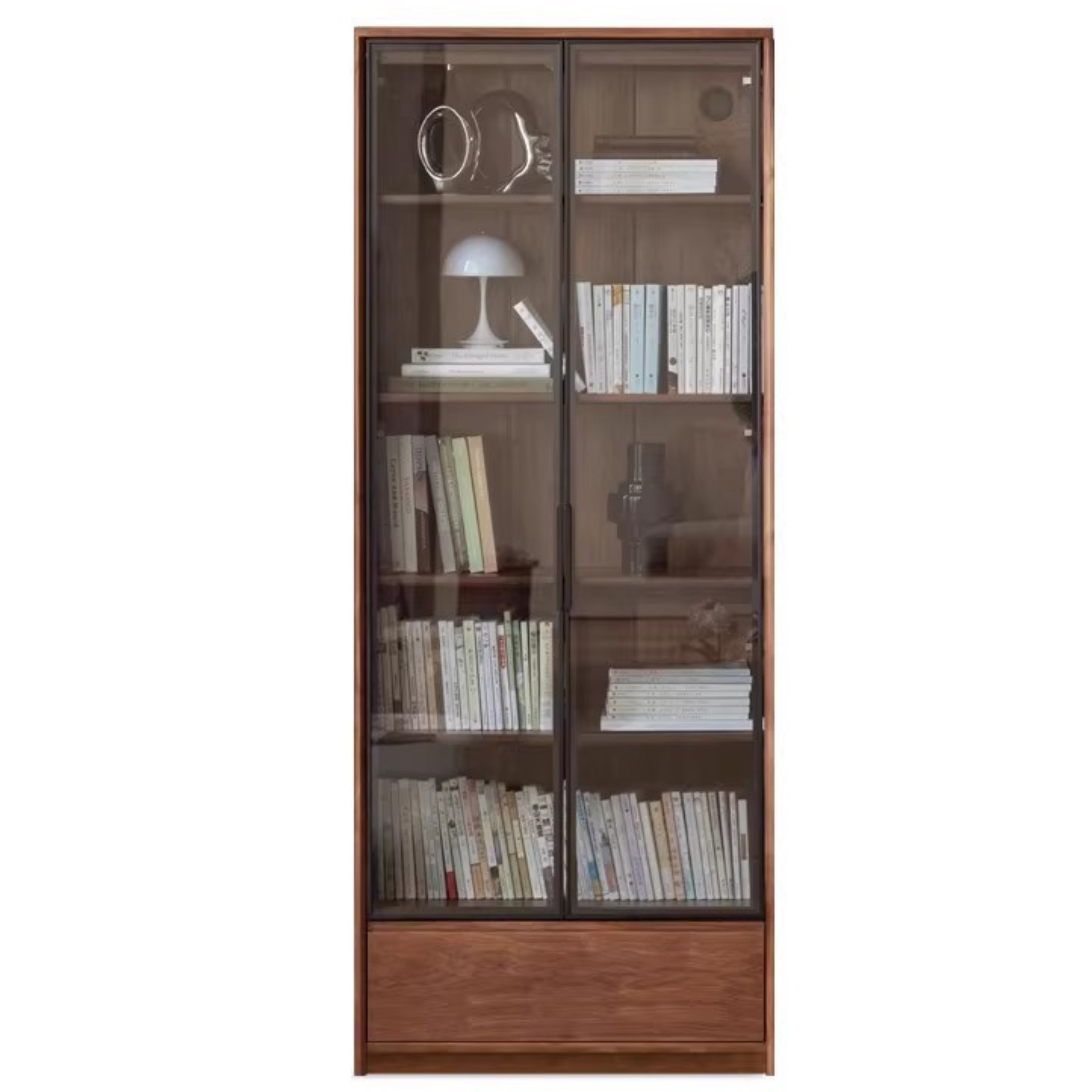 31.4x13.7x78.7 inch / 80x35x200 cm / Walnut color / double door bookcase with drawers