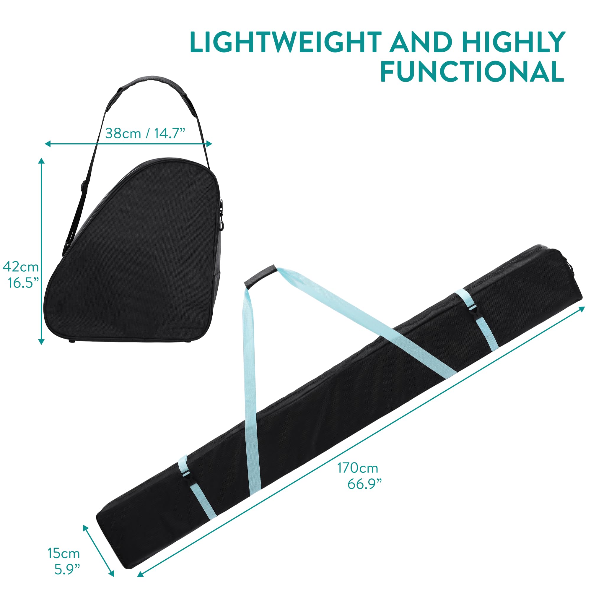 Navaris Waterproof Ski Bag and Boot Bag Set - Durable Travel Storage for Skis, Poles & Snowboard Boots - Perfect for Winter Sports, Ski Trips & Equipment Protection