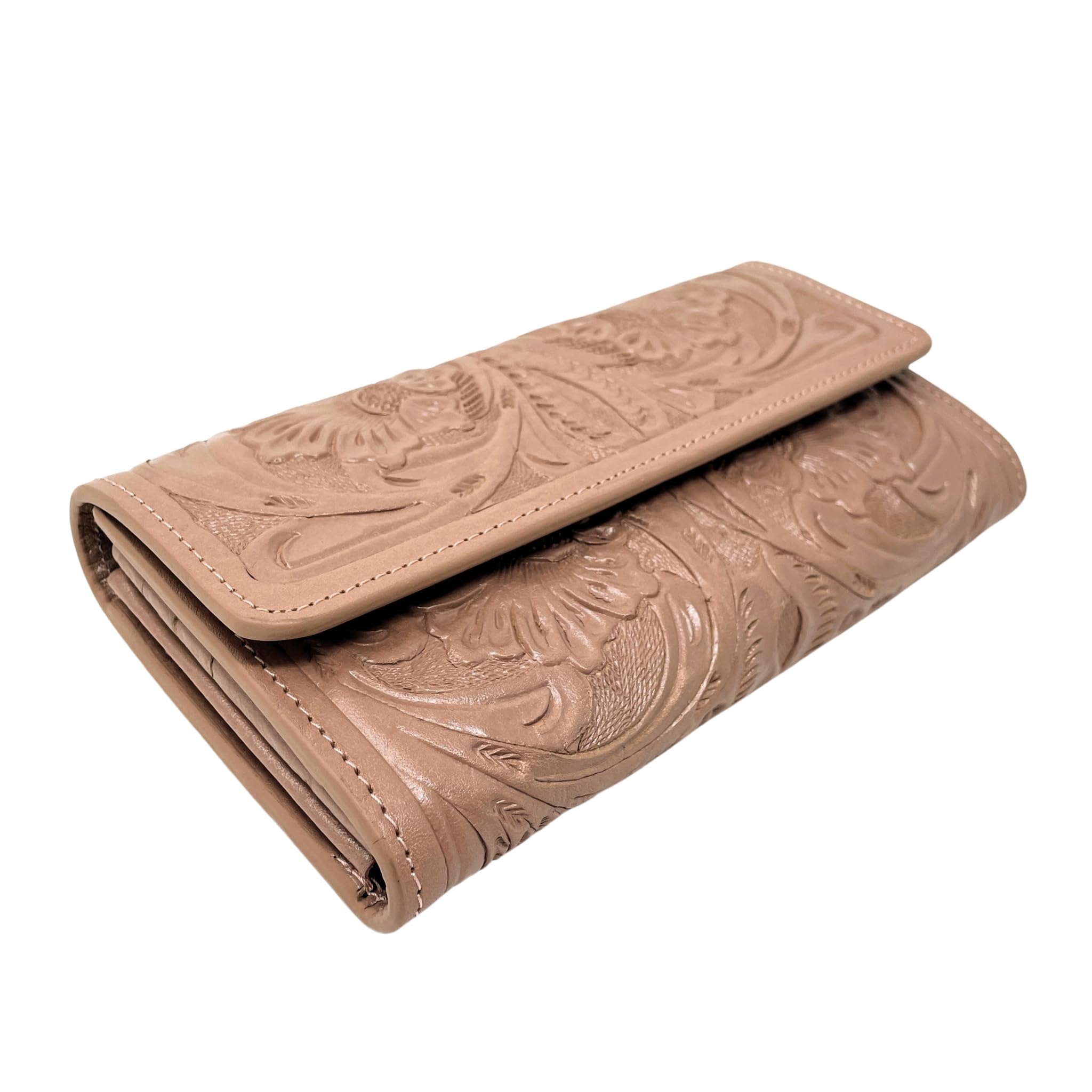 Mauzari Geneva Women's Tooled Leather Wallet - Genuine Leather RFID Blocking Bifold Wallet for Women (Blush Pink) - Perfect for Everyday Use, Travel & Gift Giving