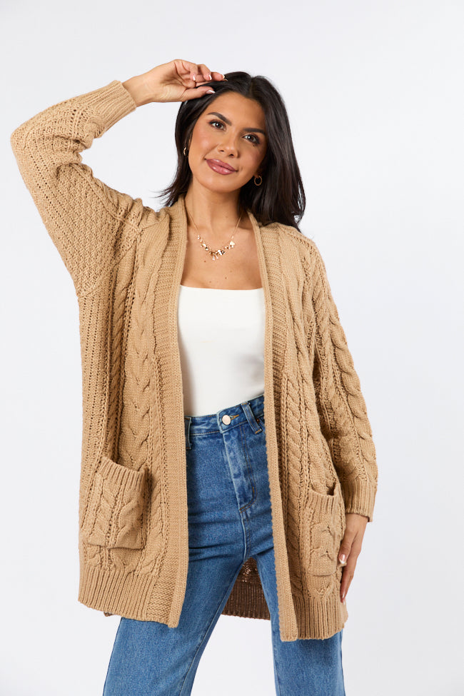 Sweet Nothings Tan Chunky Cable Knit Cardigan Sweater for Women | Cozy Fall & Winter Fashion | Perfect for Casual Outfits, Office Wear, and Date Nights