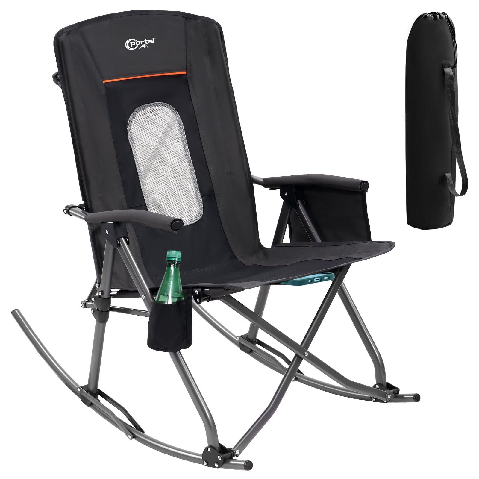 **PORTAL Oversized Folding Rocking Camping Chair - Portable Outdoor Rocker with High Back, Hard Armrests & Carry Bag - Supports 400 lbs, Breathable Mesh Back - Perfect for Camping, Beach, Backyard & Patio Relaxation**