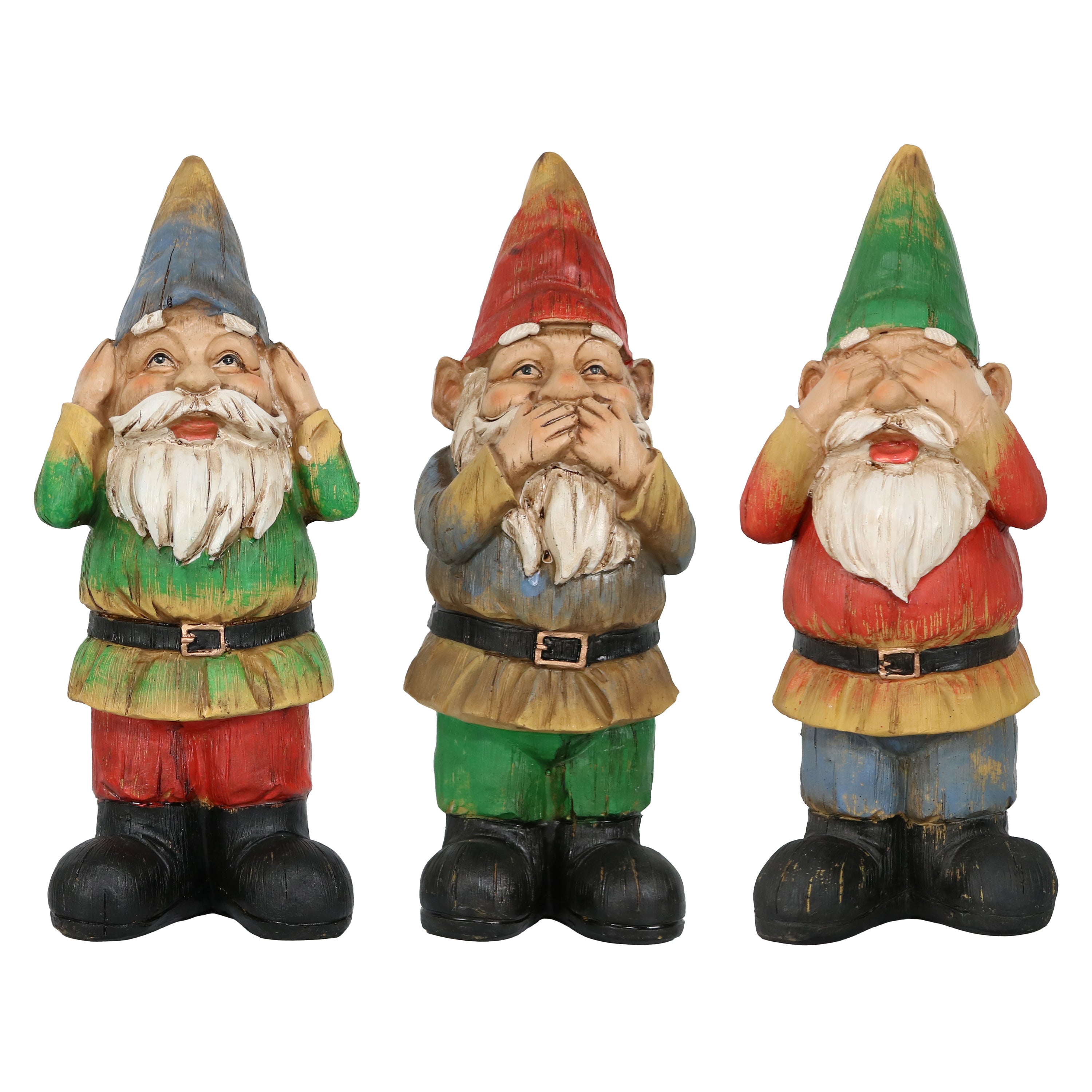Sunnydaze 3 Wise Gnomes Garden Statue Set - Hear No Evil, Speak No Evil, See No Evil - Perfect for Outdoor Decor, Lawn Ornaments & Fairy Gardens