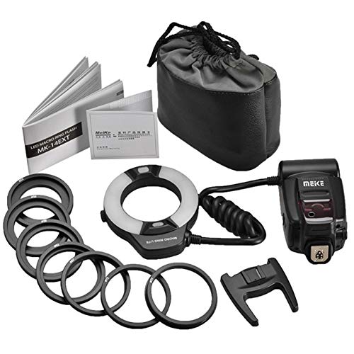 Meike MK-14EXT LED E-TTL Macro Ring Flash for Canon 5D II III 6D 7D 60D 70D 700D DSLR Cameras with 8 Adapter Rings - Perfect for Macro Photography, Jewelry Shooting & Close-Up Product Photography