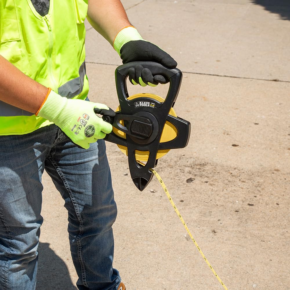 Klein Tools 946-150 150-Foot Woven Fiberglass Tape Measure - Durable Open-Reel Construction for Construction, Electrical Work & DIY Projects
