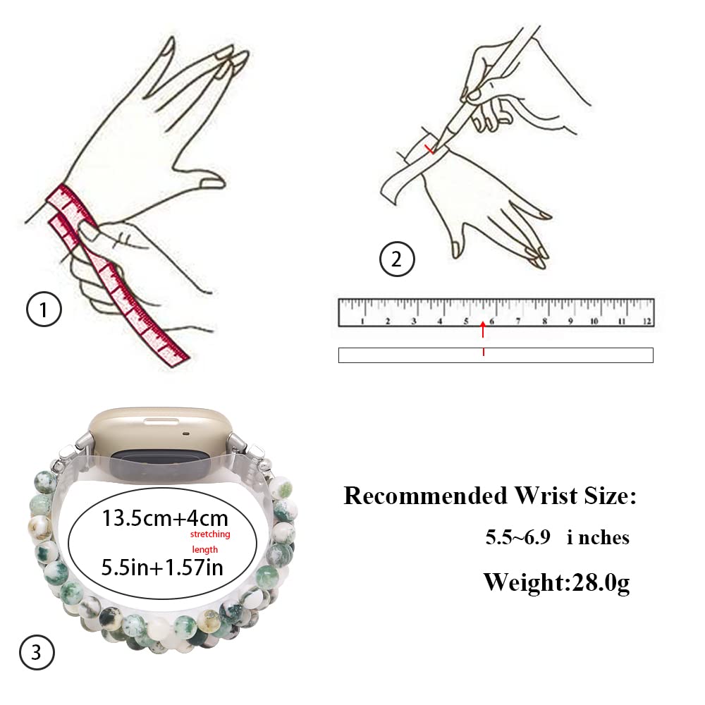 Fitbit Versa 3/4 & Sense 2 Bands - Beaded Gemstone Bracelets for Women & Men | Workout & Daily Wear