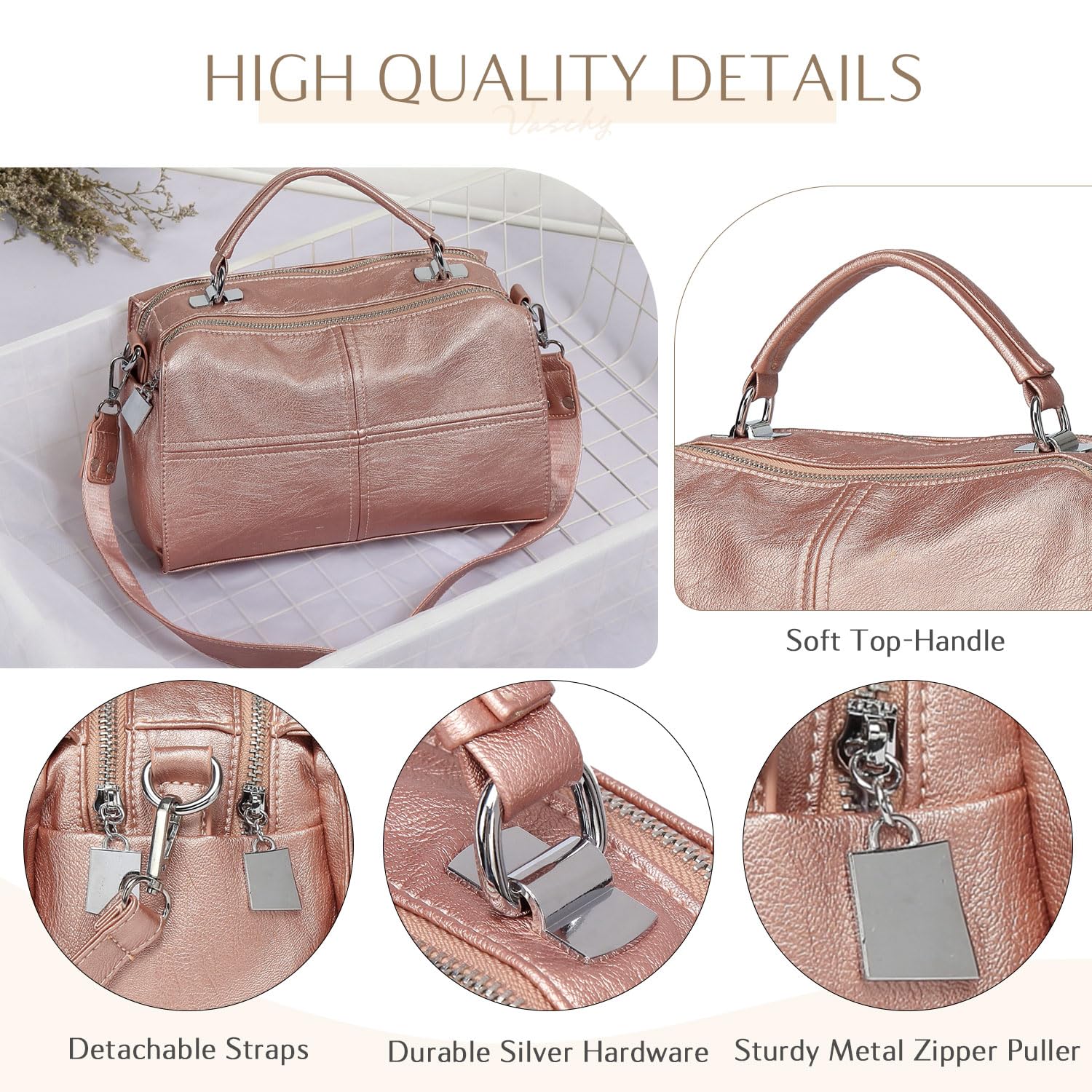 VASCHY Vegan Leather Crossbody Bag for Women - Stylish Shoulder Purse for Work & Travel