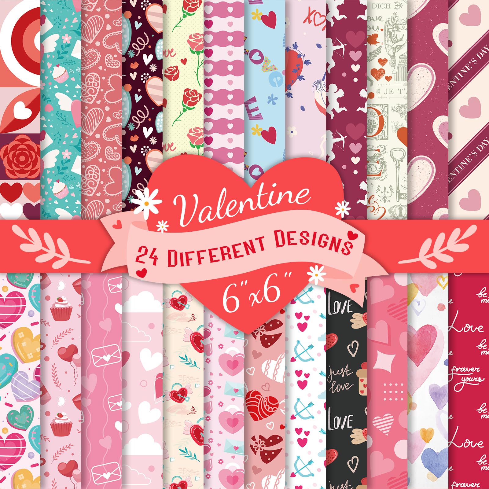 24 Sheets Valentine Scrapbook Paper Set - Funny Origami Pattern Craft Paper for Adults & Teens - Dazzling Aesthetic DIY Scrapbooking, Card Making, Journaling - Perfect for Valentine's Day Gifts, Party Decorations & Memory Keeping