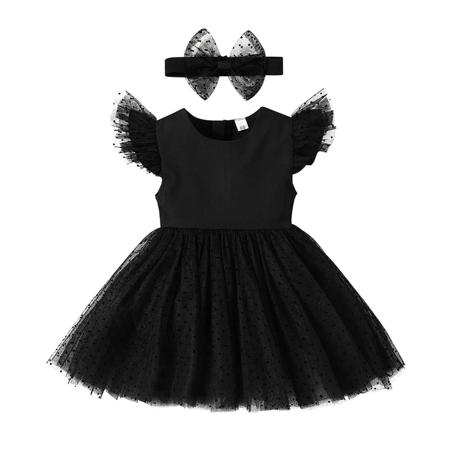 Girls Pageant Dresses | Toddler Princess Tulle Romper with Fly Sleeves & Dot Print | Headband Included | Perfect for Birthday Parties, Pageants & Special Occasions