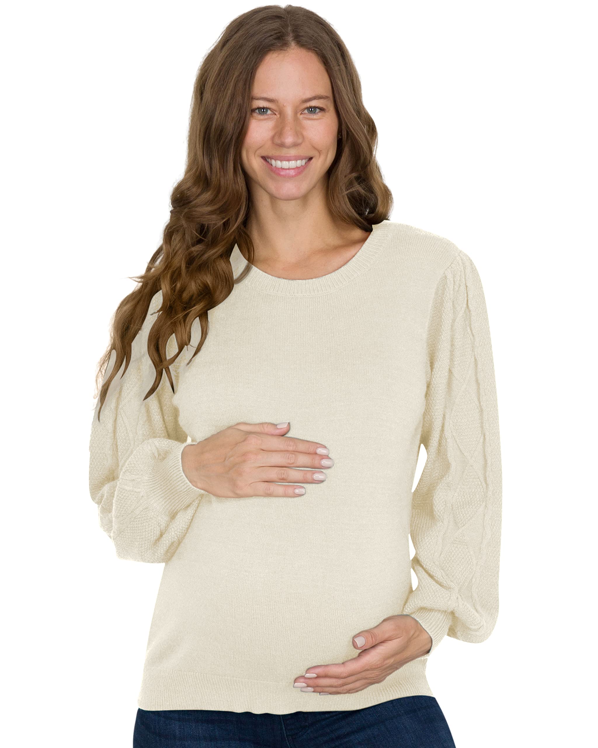 Eliana Cable Knit Maternity Sweater for Pregnancy - Soft & Comfortable Long Sleeve Nursing Sweater for Expecting Moms | Perfect for Fall & Winter Maternity Wardrobe, Baby Showers and Nursing