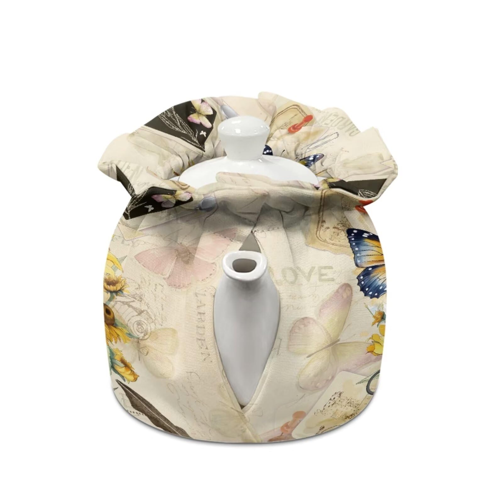 Butterfly Sunflower Tea Pot Cozy - Cotton Teapot Cover for Travel & Home - Dustproof Tea Kettle Cozy - Cute Kitchen Accessories & Decor - Perfect for Tea Parties, Gifts, and Cozy Home Decor